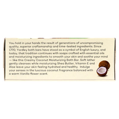 Yardley London Creamy Coconut Moisturizing Bath Bar, 4.25 oz