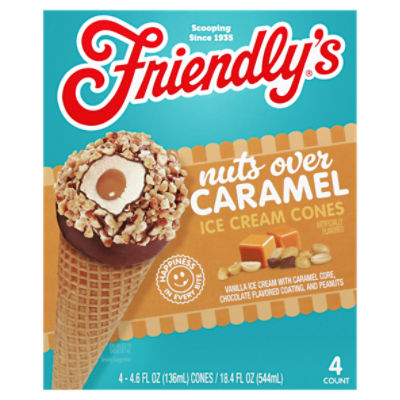 Friendly's Nuts Over Caramel Ice Cream Cones, 4.6 fl oz, 4 count