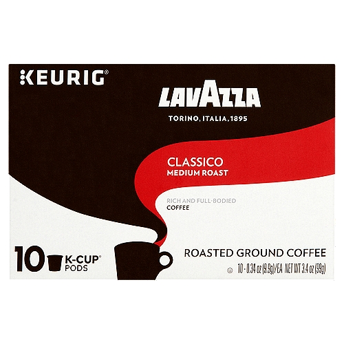 Lavazza Classico Medium Roasted Ground Coffee K-Cup Pods, 0.34 oz, 10 count
Classico's balanced roast time produces its signature intense aroma of dried fruits along with its rich and full-bodied flavor. Enjoy this blend as part of your everyday morning coffee ritual.

Intensity Scale 1-10
Gran Aroma: 4
Classico: 5
Perfetto: 6
Gran Selezione: 7