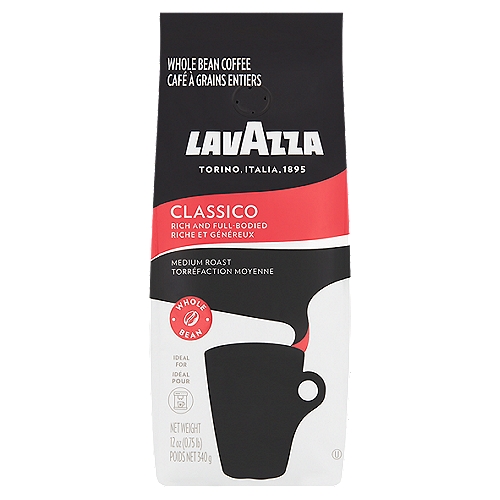 Lavazza Classico Medium Roast Whole Bean Coffee, 12 oz
