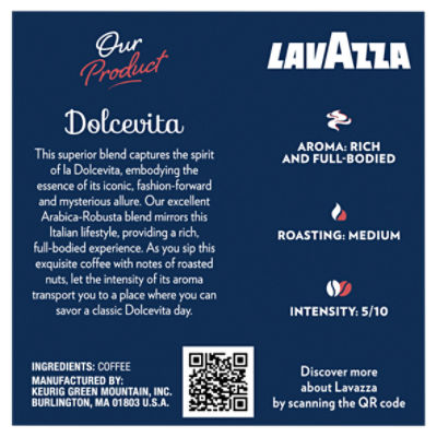 Lavazza Dolcevita Classico Medium Roast Ground Coffee K-Cup Pods