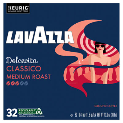 Lavazza Classico Medium Roast Ground Coffee K-Cup Pods, 0.41 oz, 32 count