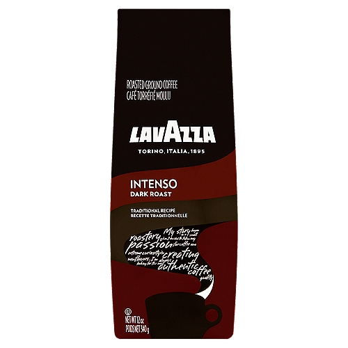 Lavazza Intenso Dark Roasted Ground Coffee, 12 oz
Discover Lavazza's traditional recipe: with over 120 years of experience, it's roasted to perfection.
A bold coffee that features a balance of smoky and caramelized flavors. The dark roasting process enhances strength and body, producing a lingering finish with chocolaty notes.

Intensity Scale 1-10
Gran Aroma: 4
Classico: 5
Perfetto: 6
Gran Selezione: 7
Intenso: 9