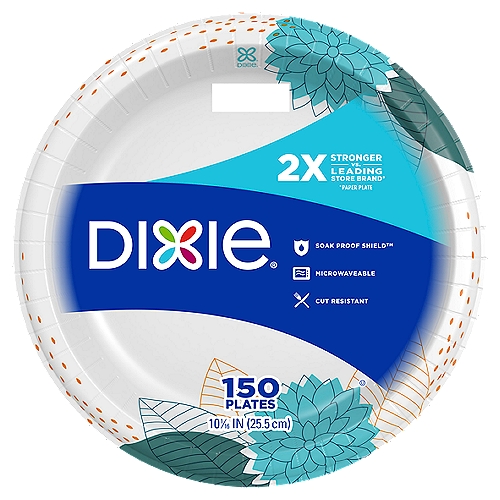 DIXIE® EVERYDAY PRINTED PAPER PLATES, 10 1/16 IN PLATES, 150CT
Dixie® plates and bowls are versatile and affordable, so you can focus on your day and not the dishes.

2x Stronger vs. Leading Store Brand*
*Paper Plate

Soak Proof Shield™