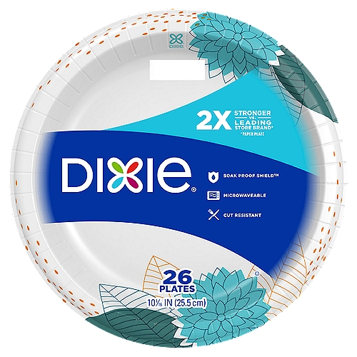 DIXIE® EVERYDAY PRINTED PAPER PLATES, 10 1/16 IN PLATES, 26CT
Dixie® Everyday plates and bowls are versatile and affordable, so you can focus on your day and not the dishes.

2x Stronger Vs. Leading Store Brand*
* than the leading comparable store brand paper plate

Soak Proof Shield™