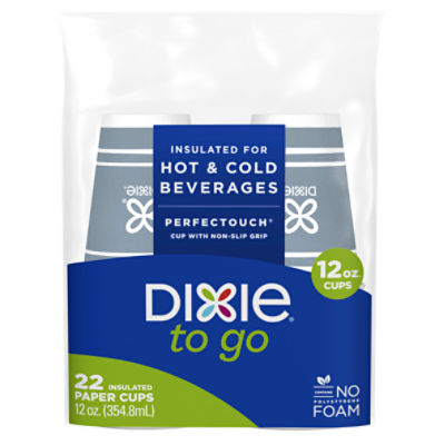 DIXIE TO GO® PRINTED PAPER CUPS, 12ounce HOT CUPS, 22CT