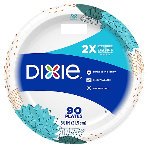 DIXIE® EVERYDAY PRINTED PAPER PLATES, 8 1/2 IN PLATES, 90CT
Dixie® plates and bowls are versatile and affordable, so you can focus on your day and not the dishes.

2x Stronger vs. Leading Store Brand*
*Paper Plate

Soak Proof Shield™