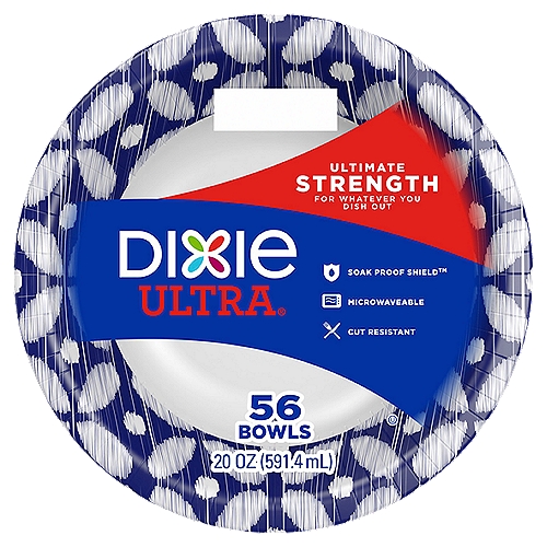 DIXIE® ULTRA PRINTED PAPER BOWLS, 20OZ BOWLS, 56CT
Dixie Ultra® plates and bowls will handle your heavy, messy meals, so you can focus on great conversation and not the dishes.

Soak Proof Shield™