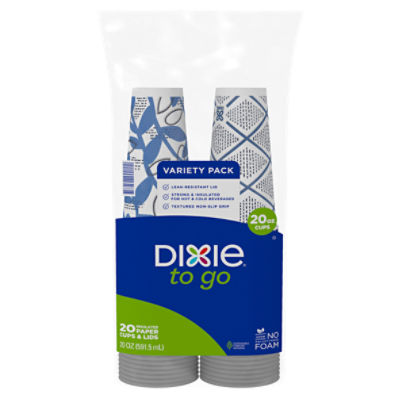 Dixie To Go 20 oz Insulated Paper Cups & Lids Variety Pack, 20 count