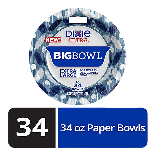 DIXIE ULTRA 34OZ 34CT BOWL STANDARD
For nearly a century, Dixie has created products that make lives easier. From the first disposable paper cup to our strong, durable and stylish modern plates, the history of Dixie is one of bringing people together. Dixie Ultra paper plates and paper bowls will handle your heaviest meals, whether it is dinner, a holiday, or any other special occasion. With Dixie Ultra, you can focus on great conversation and keep coming back for seconds and thirds without need of a new plate! Every heavy duty, durable paper plate and paper bowl is microwavable, cut resistant and has a Soak Proof Shield, a proprietary coating that adds extra strength to every plate and bowl.

Dixie UltraⓇ plates and bowls will handle your heavy, messy meals, so you can focus on great conversation and not the dishes.