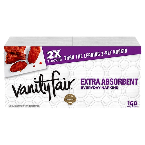VANITY FAIR® EXTRA ABSORBENT NAPKINS, DISPOSABLE WHITE PAPER NAPKINS, 160 COUNT