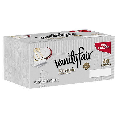 Vanity Fair Entertain Disposable Paper Napkins, White, 40 Count 