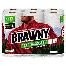 BRAWNY® TEAR-A-SQUARE® PAPER TOWELS, 6 DOUBLE ROLLS