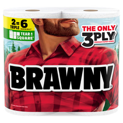 Brawny Tear-a-Square 3-Ply Paper Towels, 2 Triple Rolls, 114 Sheets Per Roll