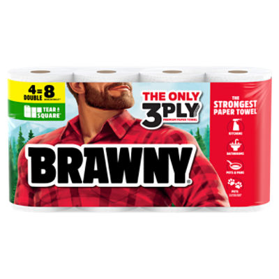 Brawny Tear-a-Square 3-Ply Paper Towels, 4 Double Rolls, 76 Sheets Per Roll, 304 Each