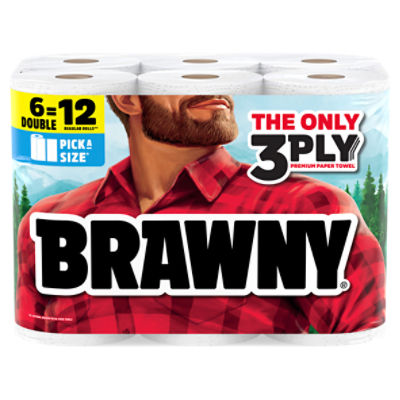 Brawny Pick-a-Size 3-Ply Paper Towels, 6 Double Rolls, 76 Sheets Per Roll