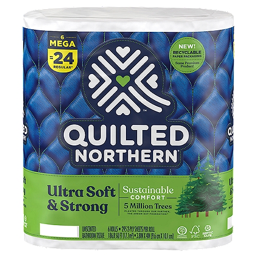 Quilted Northern Ultra Soft & Strong toilet paper offers a comfortable clean you can count on with its signature 2-ply softness and flexible strength. It has two soft and durable layers that flex and hold up - because you should not have to choose between comfort and strength. Quilted Northern Ultra Soft & Strong is biodegradable - it's flushable and septic safe for standard sewer and septic systems. Quilted Northern toilet paper is Sustainable Forestry Initiative (SFI) certified. For more than 100 years, Quilted Northern bathroom tissue has stood for softness, strength, and overall quality and comfort.