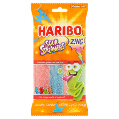 Haribo Z!ng Sour Streamers Gummi Candy Share Size, 7.2 oz