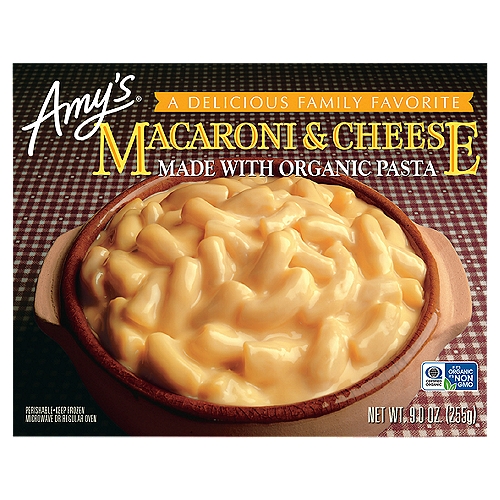 Amy loves pasta - and the rest of us do, too. So Amy's Kitchen began to search for a great-tasting pasta dish that, like our pot pies, would be easy to prepare and popular with both children and adults. We decided on another traditional favorite, Macaroni & Cheese, made with organic macaroni in a smooth cheese sauce. We're sure you're going to enjoy this delicious, convenient meal from Amy's Kitchen.