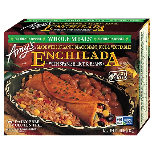 Amy's Enchilada Dinner with Spanish Rice & Beans, 10 oz
This familiar Mexican meal combines Amy's popular Black Bean Enchilada and sauce with organic pinto beans and Spanish rice accented with organic golden corn and green peppers. It's dairy free and, of course, absolutely delicious.