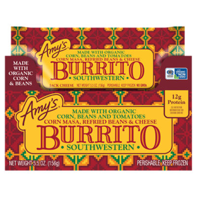 Amy's Corn Masa, Refried Beans & Cheese Southwestern Burrito, 5.5 oz, 5.5 Ounce