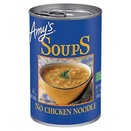 Amy's No Chicken Noodle Soups, 14.1 oz
Amy's No Chicken Noodle Soup, made with organic noodles and vegetables, is our version of grandma's soothing soup. It's tasty, comforting and, of course, contains no chicken.
