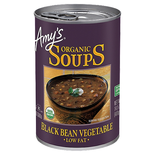 Amy's Low Fat Black Bean Vegetable Organic Soups, 14.5 oz
Inspired by the black bean soup served at Hotel Santa Fe in Puerto Escondido, Mexico, this delicious soup is low fat, gluten, and dairy free, and the organic black beans are a good source of fiber. For a treat, add sour cream or grated cheese.