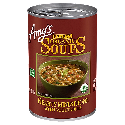 Amy's Hearty Organic Soups Hearty Minestrone with Vegetables, 14.1 oz
Our chef's brother, who runs an international cooking school near Tours, France, developed this Minestrone rich with organic vegetables, grains and lentils. An unexpected hint of pesto adds flavor you're sure to enjoy.