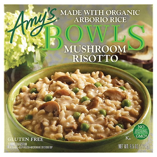 Amy's Mushroom Risotto captures the essence of this traditional Italian favorite. Tender Arborio rice in a creamy sauce and the rich flavor of mushrooms combined with organic green peas achieve the delicious perfection of a truly fine risotto.