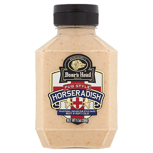 All-natural traditional English Pub Style sauce. No gluten ingredients. Kosher. Livens up sandwiches, fried foods, roasted meats and seafood. Especially delightful with Boar's Head Roast Beef. Best if kept cold.