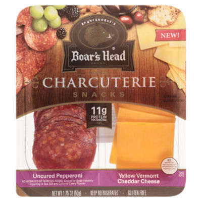 Boar's Head Uncured Pepperoni Yellow Vermont Cheddar Cheese Charcuterie 1.75 oz