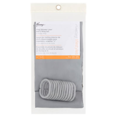 Kenney Home Gray Vinyl Shower Liner and C-Ring Set