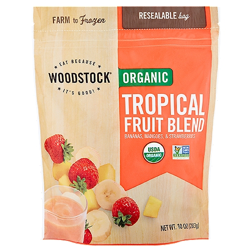 Woodstock Organic Bananas, Mangoes, & Strawberries Tropical Fruit Blend, 10 oz