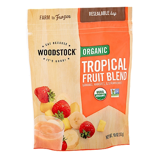 Woodstock Organic Bananas, Mangoes, & Strawberries Tropical Fruit Blend, 10 oz