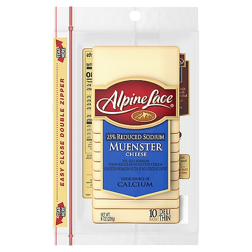 Alpine Lace® Sliced 25% Reduced Fat Muenster Cheese, 8 oz