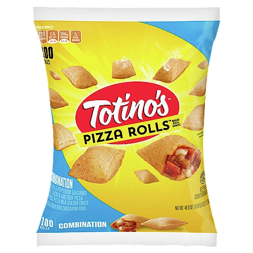Totino's Pizza Rolls Combination Pizza Snacks, 100 count, 48.8 oz
Sausage & Pepperoni Seasoned Pork, Chicken and Beef Pizza Topping Pizza in a Golden Crust