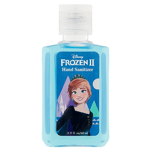 Disney Frozen II Hand Sanitizer, 2.11 fl oz
Drug Facts
Active ingredient - Purpose
Ethyl alcohol 68% - Antiseptic

Uses
■ To decrease bacteria on the skin that could cause disease.
■ Recommended for repeated use.