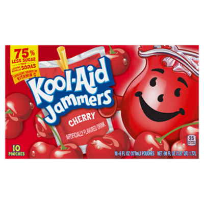 Kool-Aid Jammers Cherry Flavored 0% Juice Drink, 10 ct Box, 6 fl oz Pouches, 60 Fluid ounce