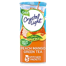 Crystal Light Peach Mango Green Tea Naturally Flavored Powdered Drink Mix, 5 ct Pitcher Packets, 1.85 Ounce