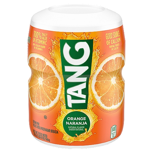 Tang Orange Naturally Flavored Powdered Soft Drink Mix, 20 oz Canister
Jump Start
... your morning with a refreshing glass of Tang! Each delicious glass of Tang contains 100% daily value vitamin C per serving and is a good source of calcium to help start your day right.