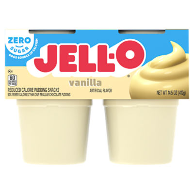 JellO Vanilla Reduced Calorie Pudding Snacks, 4 count, 14.5 oz