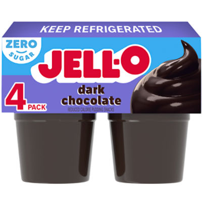 Jell-O Dark Chocolate Zero Sugar Reduced Calorie Pudding Snacks, 2 count, 14.5 oz, 14.5 Ounce