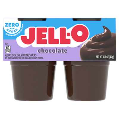 JellO Sugar Free Chocolate Flavor Reduced Calorie Pudding Snacks, 4 count, 14.5 oz