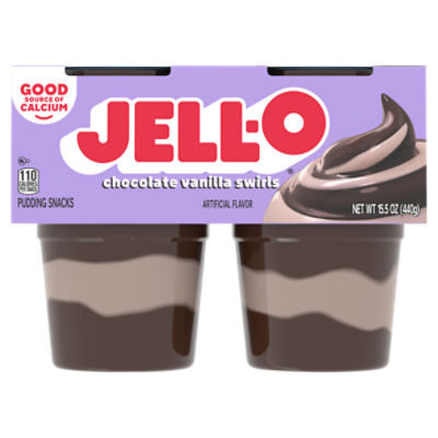 JellO Original Chocolate Vanilla Swirls Pudding Snacks, 15.5 oz, 4 count