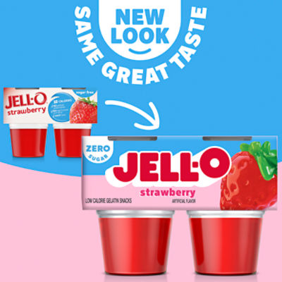 Jell-O Original Strawberry Jello Cups Gelatin Snack, 4 ct - Food 4