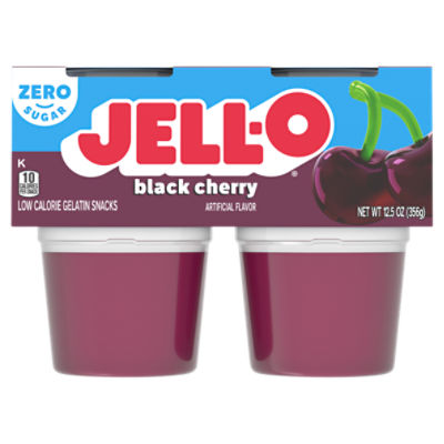 JELL-O Zero Sugar Black Cherry Flavor Gelatin Snack Cups, 4 ct