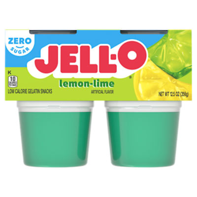 JELL-O Zero Sugar Lemon-Lime Flavor Gelatin Snack Cups, 4 ct, 12.5 Ounce