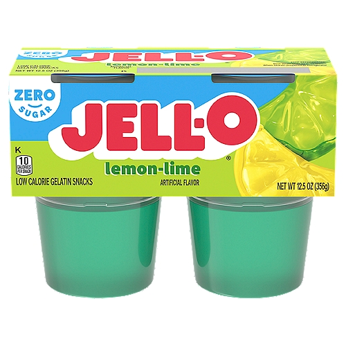 Jell-O Lemon-Lime Sugar Free Ready-to-Eat Jello Cups Gelatin Snack, 4 ct Cups
JELL-O Sugar Free Lemon Lime Gelatin Cups deliver the great taste of JELL-O Gelatin in a low-calorie choice. Our delicious on the go gelatin comes in individual snack cups, perfect for putting into a lunchbox or snacking at home. All jiggly JELL-O Cups make a scrumptious snack for kids and adults. The fruity lemon lime gelatin is fat free and sugar free, with 10 calories per serving. Every lemon lime gelatin cup is made without artificial preservatives or high fructose corn syrup and is great for those keeping Kosher. Each 12.5-ounce sleeve contains four JELL-O Lemon Lime Gelatin cups for quick and easy snacking.

• One four ct. sleeve pack of JELL-O Sugar Free Ready to Eat Lemon Lime Gelatin Cups
• JELL-O Sugar Free Lemon Lime Gelatin Cups are a delicious on the go snack
• Enjoy a fat free snack
• Sugar free gelatin with 10 calories per serving
• Lemon Lime JELL-O Cups contain no artificial preservatives or high fructose corn syrup
• Individual JELL-O Cups are perfect for lunchboxes or at-home snacking
• Each gelatin cup is sealed