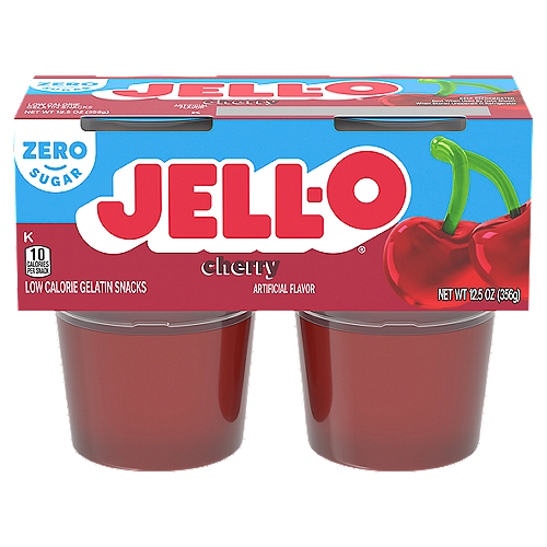 Jell-O Cherry Low Calorie Gelatin Snacks, 4 count, 12.5 oz