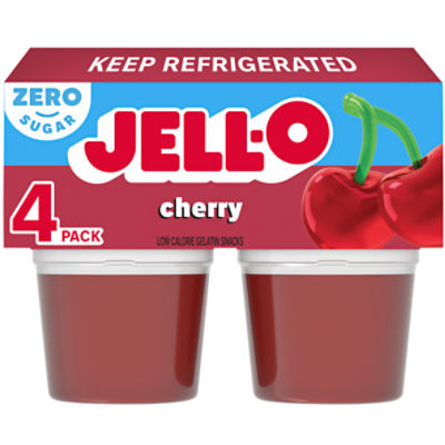 Jell-O Zero Sugar Cherry Low Calorie Gelatin Snacks, 4 count, 12.5 oz, 12.5 Ounce